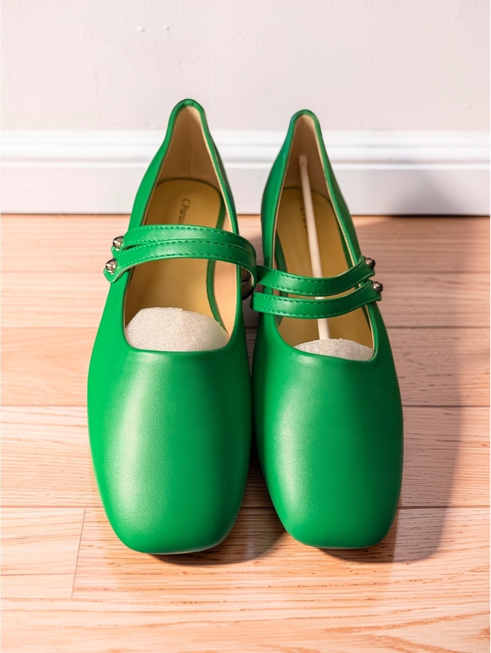 C. Paravano Green Leather Double Strap Mary Jane Flats Square Toe EU 40